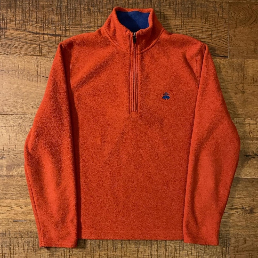 Brooks Brothers 346 Fleece Sweatshirt Mens S Orange Preppy Quarter Zip Pullover